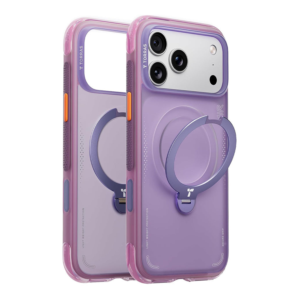 A Photo Of Torras Ostand Q3 Air for iPhone 17 Series | MagSafe-Compatible Case with 360° Spin Stand & Airbag Protection