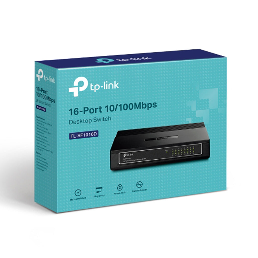 A Photo Of TP-Link 16-Port Fast Ethernet Switch TL-SF1016D - Energy-Efficient and Eco-Friendly Network Switch