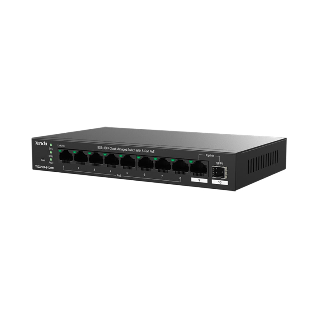 A Photo Of Tenda TEG2210P-8-120W 10-Port Gigabit Cloud-Managed PoE Switch – 8 PoE Ports + SFP Uplink