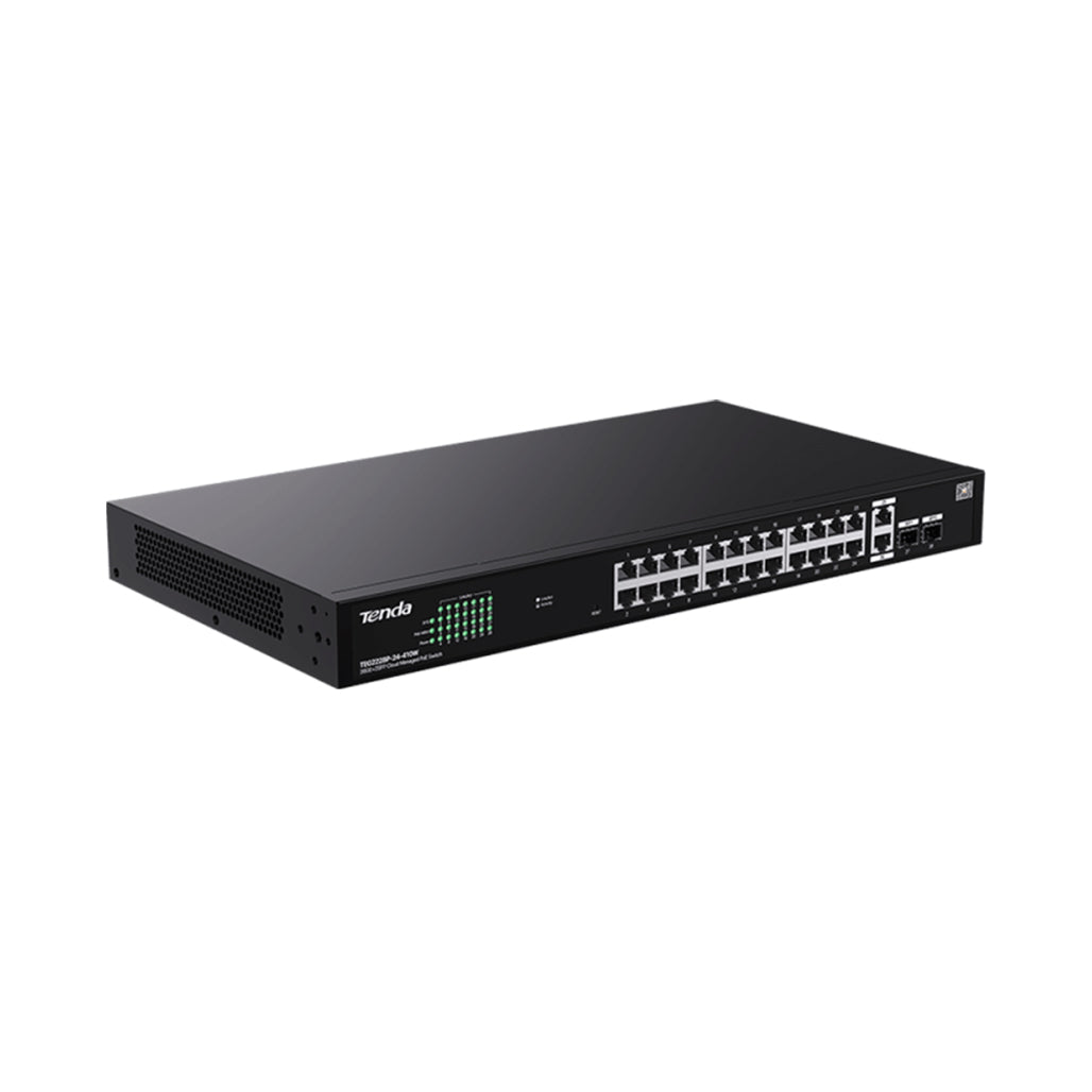 A Photo Of Tenda TEG2228P-24-410W 28-Port Cloud-Managed Gigabit PoE+ Switch – 24 PoE Ports + 2 SFP Uplinks