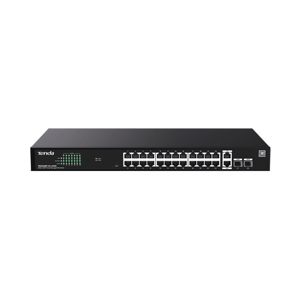 A Photo Of Tenda TEG2228P-24-410W 28-Port Cloud-Managed Gigabit PoE+ Switch – 24 PoE Ports + 2 SFP Uplinks
