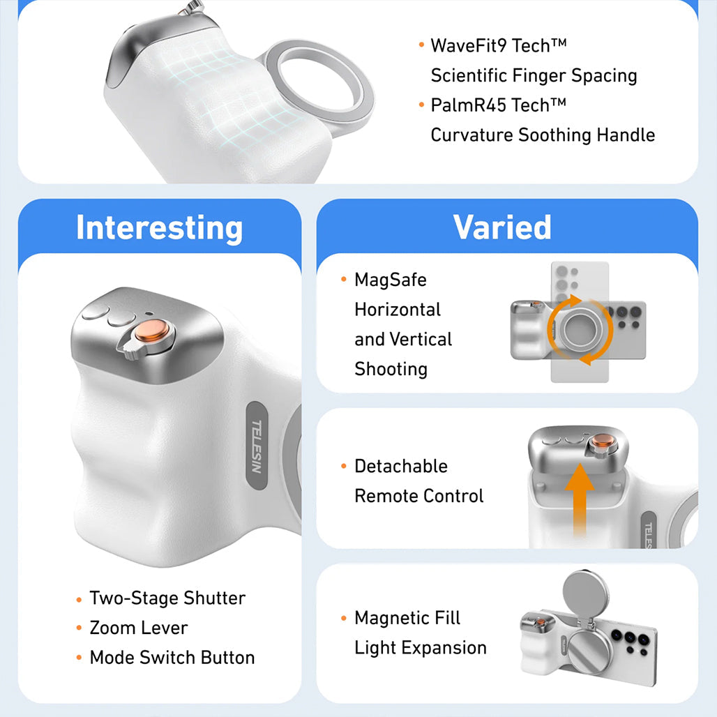 A Photo Of Telesin Fun Shot Magnetic Phone Grip – Ultra-Strong N52 Magnets, Ergonomic Handheld Design with telesin original light