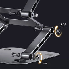 A Photo Of Adjustable Three-Layer Laptop Stand with Folding Storage and Cooling Base – Portable Carbon Steel Vertical Lifting Stand