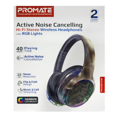 A Photo Of Promate Transtune - ANC Wireless Headphones with RGB Lights | Hi-Fi Sound & Extended Battery Life | Gunmetal