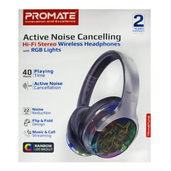 A Photo Of Promate Transtune - ANC Wireless Headphones with RGB Lights | Hi-Fi Sound & Extended Battery Life | Silver