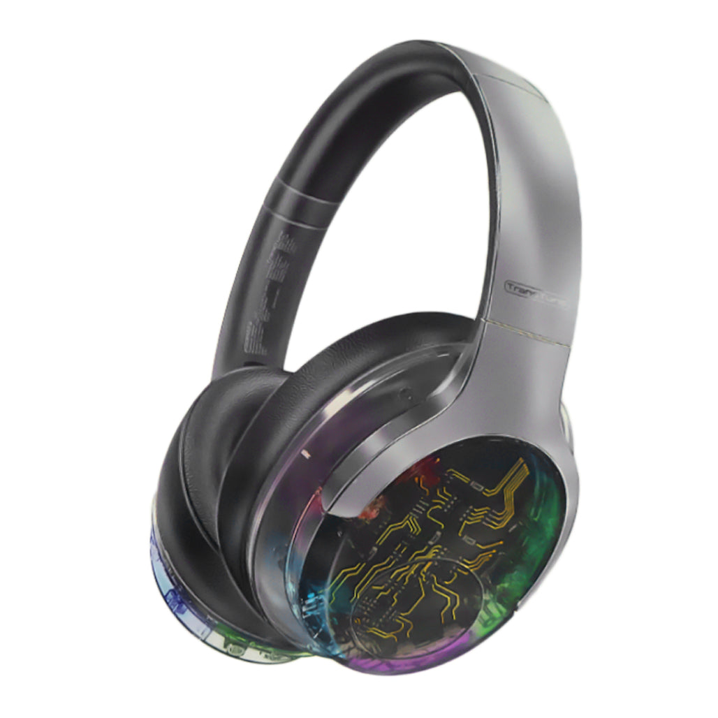 A Photo Of Promate Transtune - ANC Wireless Headphones with RGB Lights | Hi-Fi Sound & Extended Battery Life | Silver