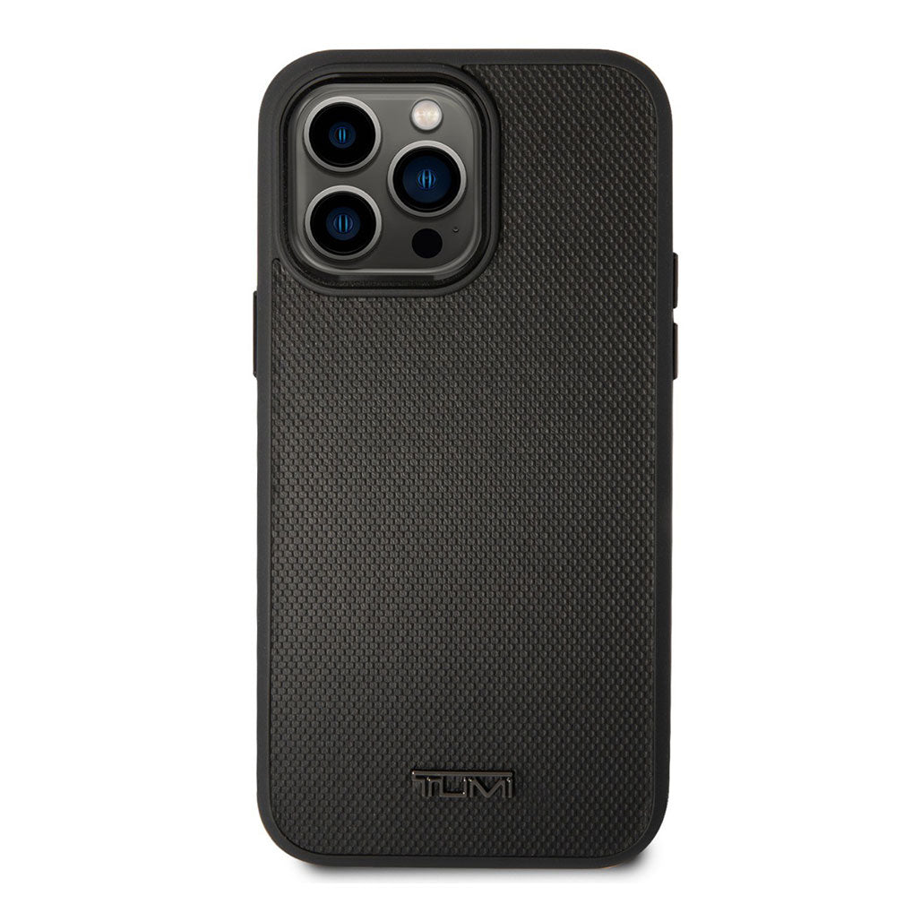A Photo Of Tumi HC Leather With Magsafe Embossed Balistic Pattern Case iPhone 14 Pro Max