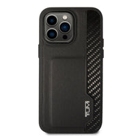 Tumi HC Leather & Shiny Carbon Fiber Case With Vertical Card Slot For iPhone 14 Pro