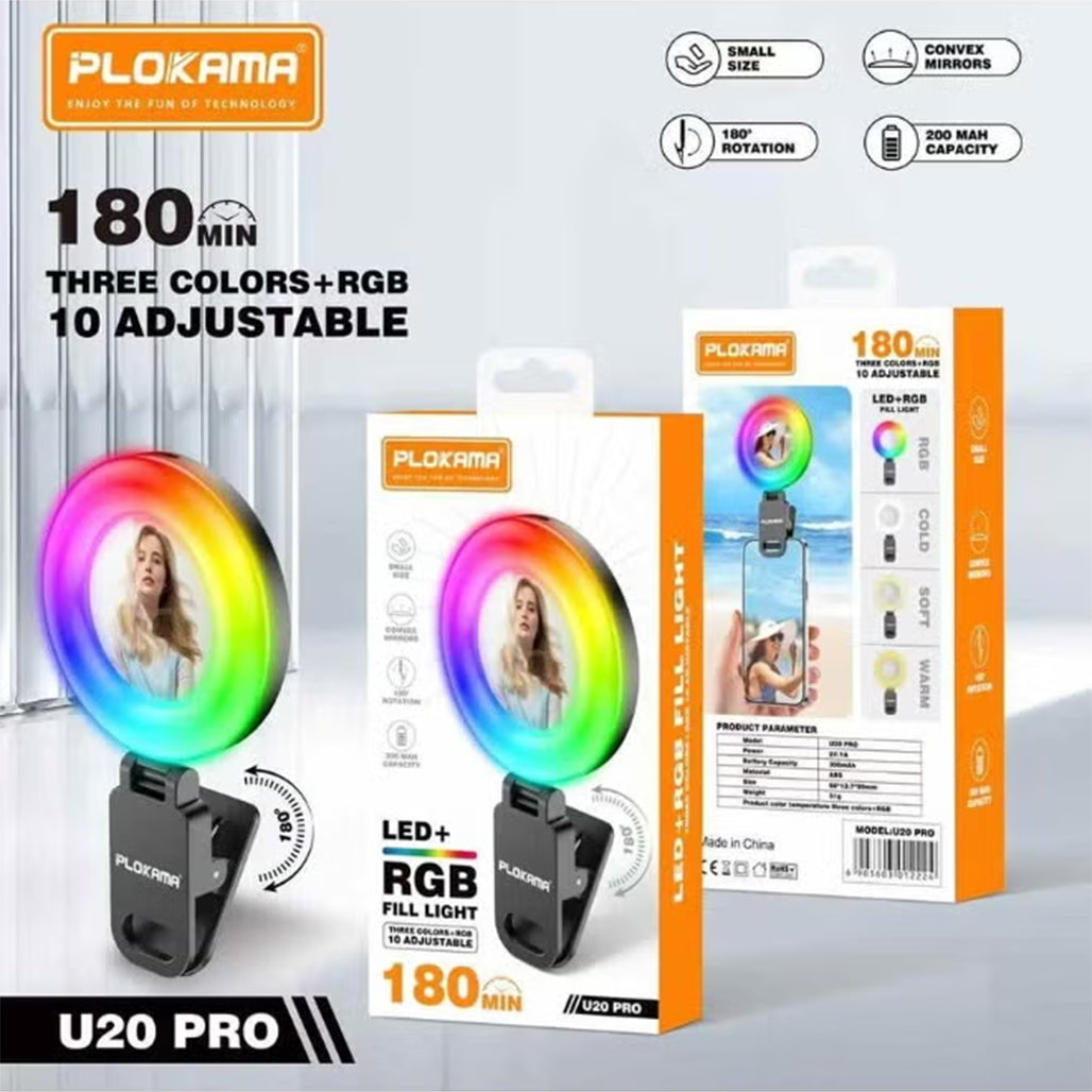 A Photo Of Plokama U20 PRO RGB Phone Clip LED Selfie Ring Light