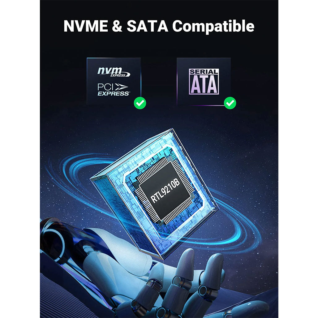 A Photo Of UGreen 90541 M.2 NVMe SSD Enclosure | USB 3.2 Gen 2 10Gbps | Thunderbolt 3 Compatible | Aluminum Tool-Free Case