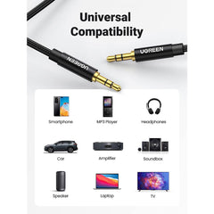 A Photo Of UGreen Nylon Braided 3.5mm Aux Stereo Jack Audio Male to Male Cable | 1m High-Quality Audio Cable