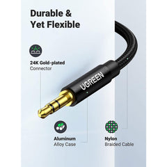 A Photo Of UGreen Nylon Braided 3.5mm Aux Stereo Jack Audio Male to Male Cable | 1m High-Quality Audio Cable