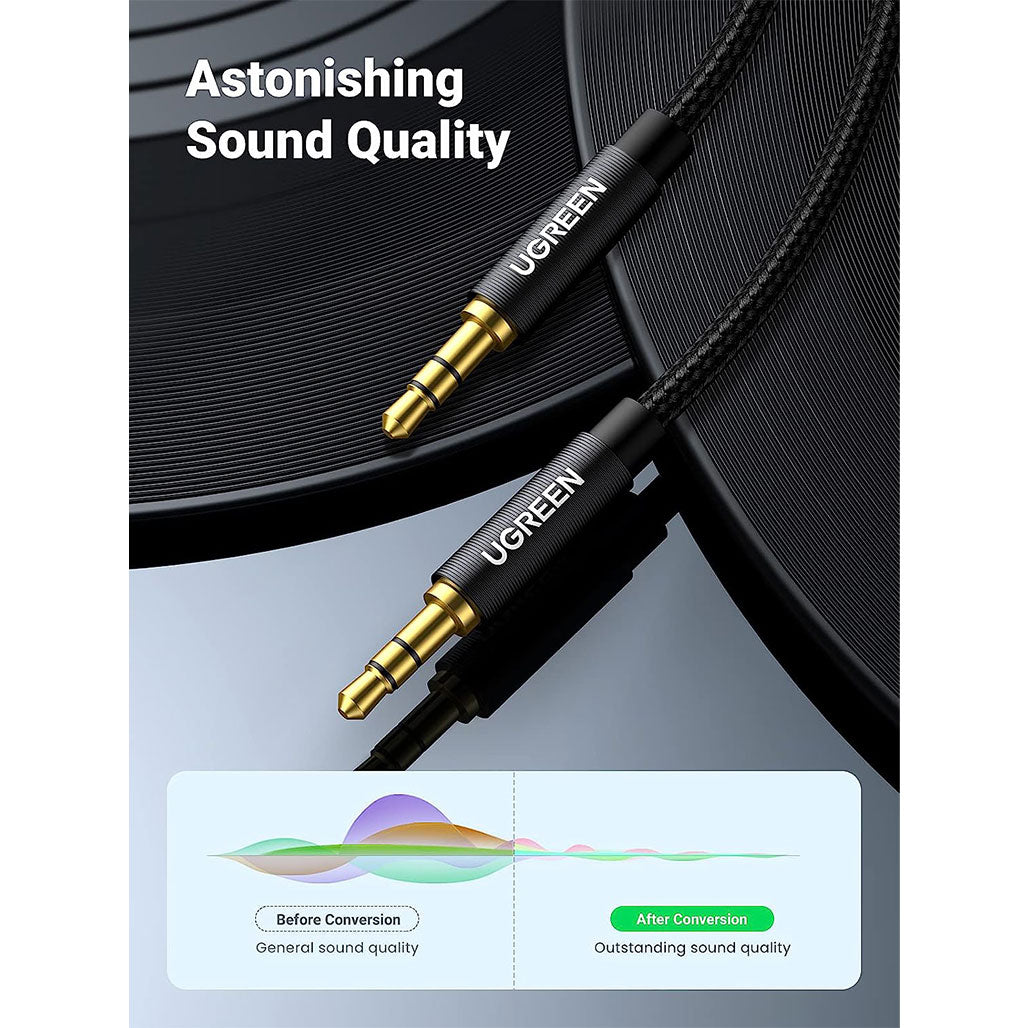 A Photo Of UGreen Nylon Braided 3.5mm Aux Stereo Jack Audio Male to Male Cable | 1m High-Quality Audio Cable