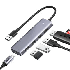 A Photo Of UGreen USB 3.0 Ultra Slim 4-Port Hub | High-Speed Data Transfer and Extra Power Supply
