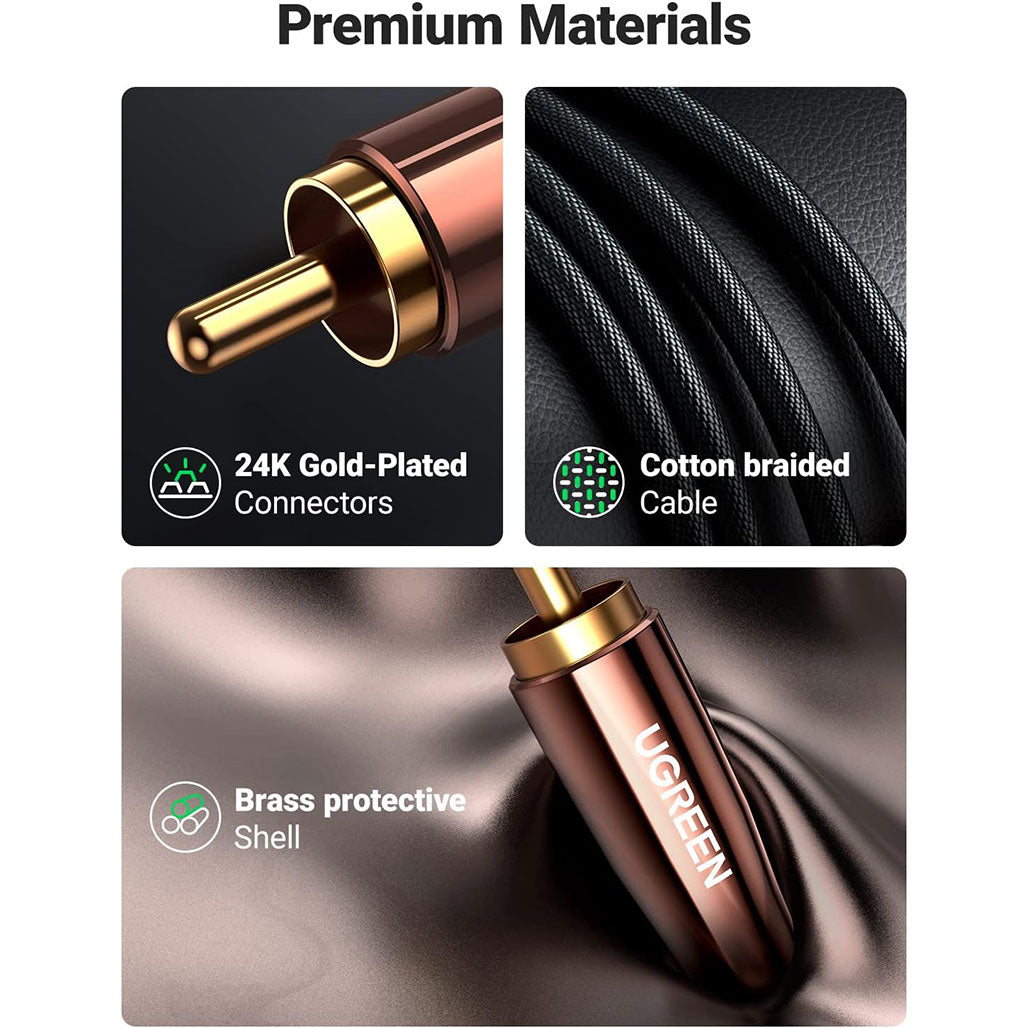 A Photo Of UGreen Lightning to 2 RCA Audio Cable – MFi Certified, Braided, High-Quality Stereo Adapter