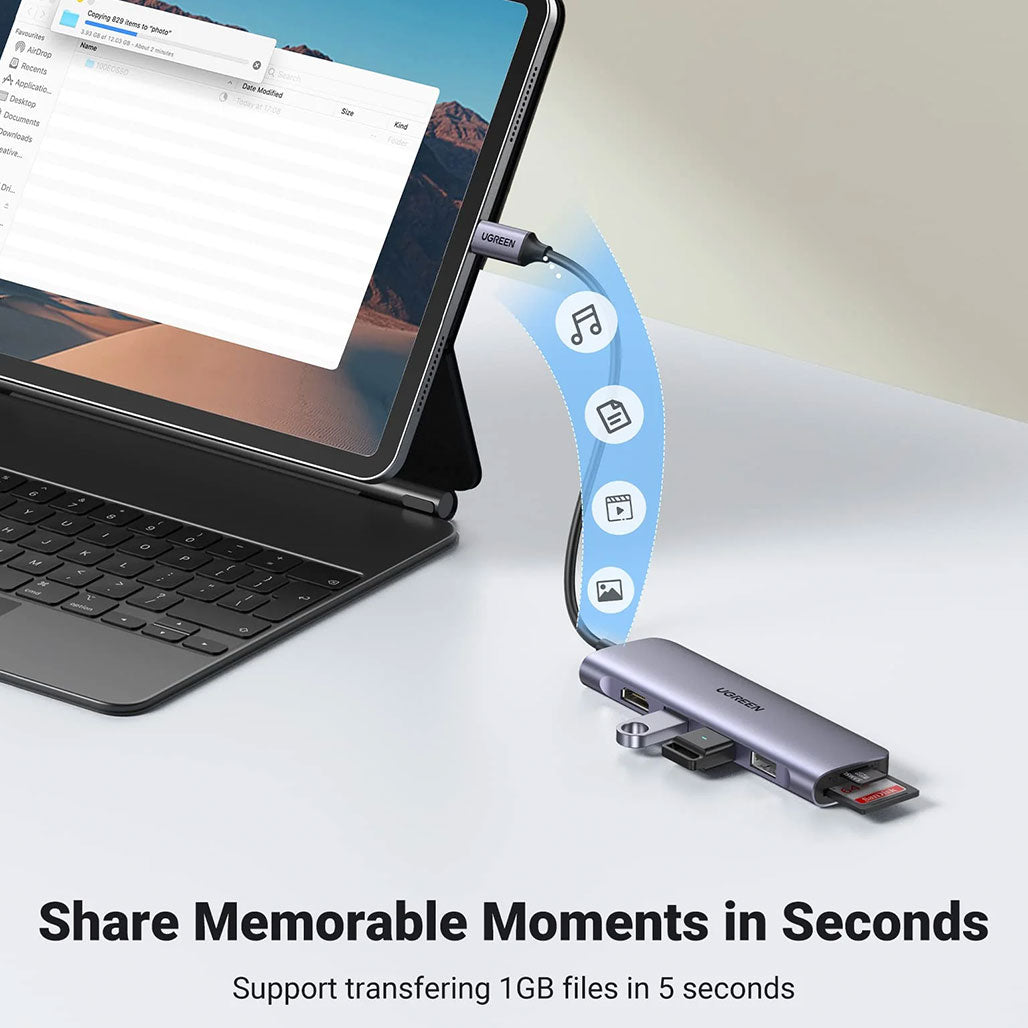 A Photo Of UGreen 6-in-1 USB-C Multifunction Adapter with 4K HDMI, SD/TF Card Readers