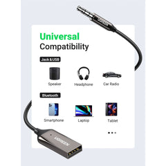 A Photo Of UGreen 70601 Bluetooth Aux Adapter – Car Aux Bluetooth v5.0 Receiver with 3.5mm Jack and Built-in Microphone for Stereo Music Streaming and Hands-Free Calls