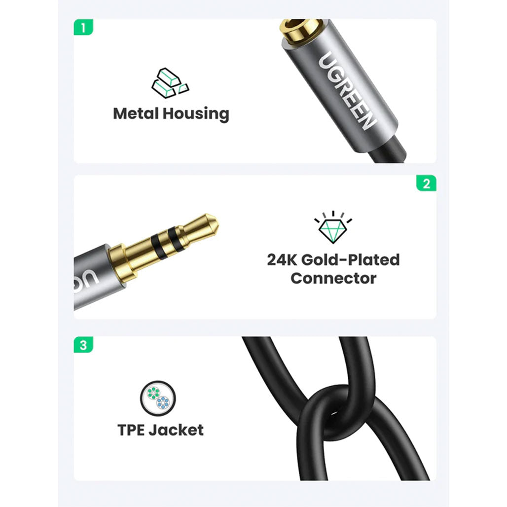 A Photo Of UGreen 10532 Headphone Splitter 2-Way Y 3.5mm Jack Aux Adapter | Hi-Fi Stereo Audio Extension for iPad, iPhone, PS4, Xbox, and More