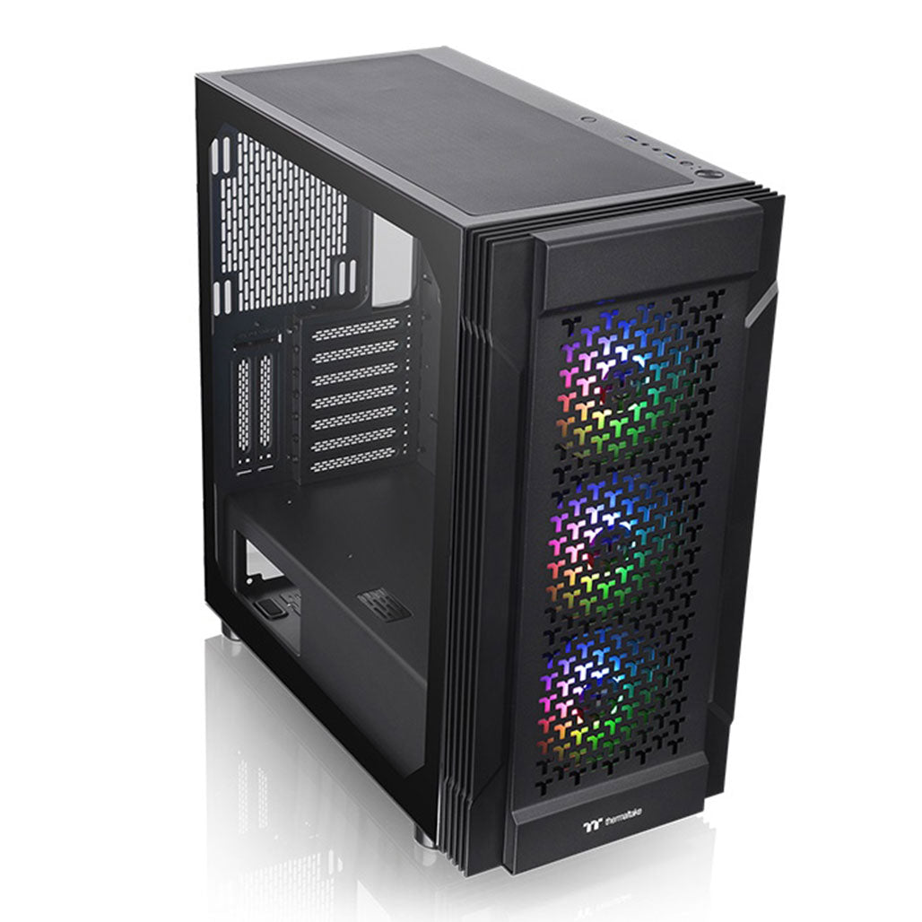 A Photo Of Thermaltake Versa T27 TG ARGB Mid Tower Chassis – E-ATX Support with Three ARGB Fans and Tempered Glass Panel
