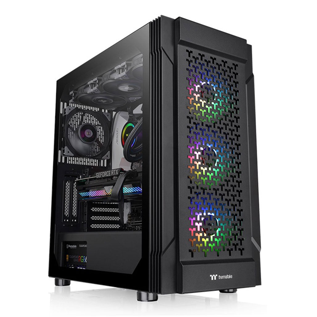 A Photo Of Thermaltake Versa T27 TG ARGB Mid Tower Chassis – E-ATX Support with Three ARGB Fans and Tempered Glass Panel