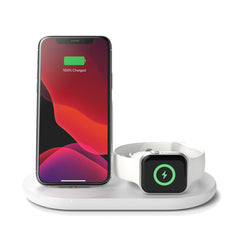 A Photo Of Belkin WIZ001myWH BoostCharge 3-in-1 Wireless Charger for Apple - White