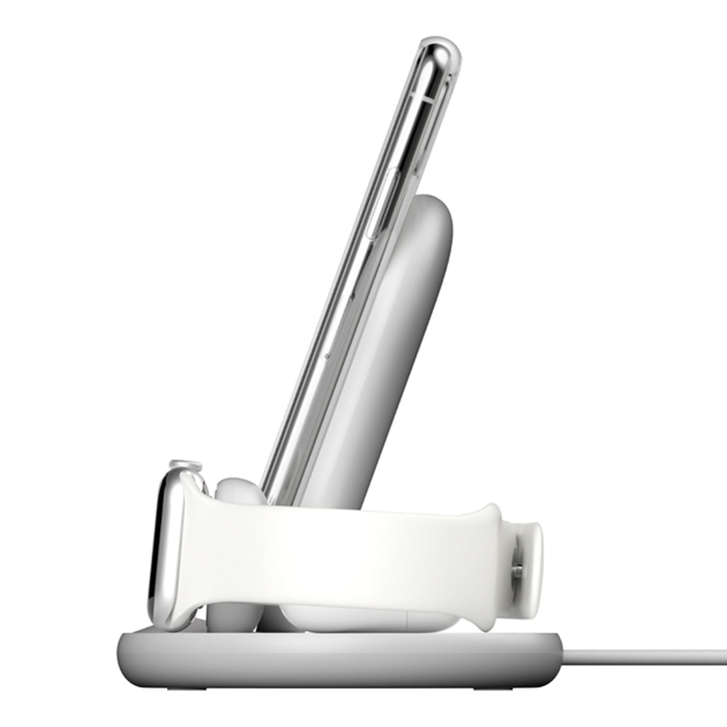 A Photo Of Belkin WIZ001myWH BoostCharge 3-in-1 Wireless Charger for Apple - White