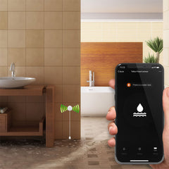 A Photo Of Tellur WiFi Smart Flood Sensor - Water Detection with Acoustic Alarm and Low Battery Alerts