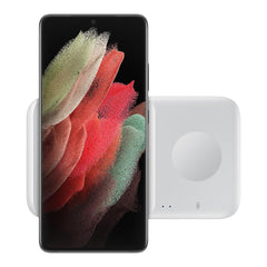 A Photo Of Samsung Wireless Charger Duo – White | Dual Device Charging Pad with Fast Charging and LED Night Mode