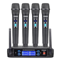 Bomge V-410 Professional 4-Channel Wireless Microphone System with Long Range, XLR and 1/4’’ Outputs – Ideal for Weddings, Parties, and Conferences
