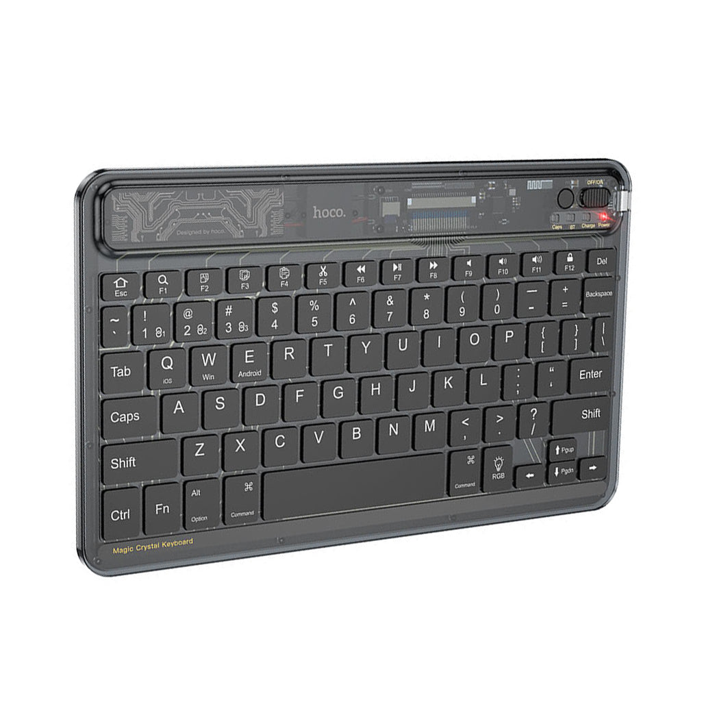 A Photo Of Hoco S55 Transparent Discovery Edition Wireless Keyboard - BT v5.0, 78 Keys, 500mAh Battery, Colorful Backlight