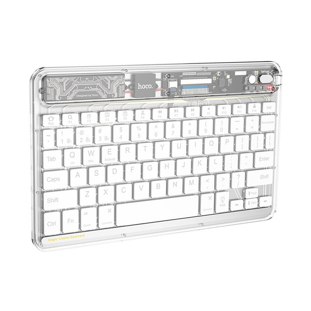 A Photo Of Hoco S55 Transparent Discovery Edition Wireless Keyboard - Space White, BT v5.0, 78 Keys, 500mAh Battery, Colorful Backlight