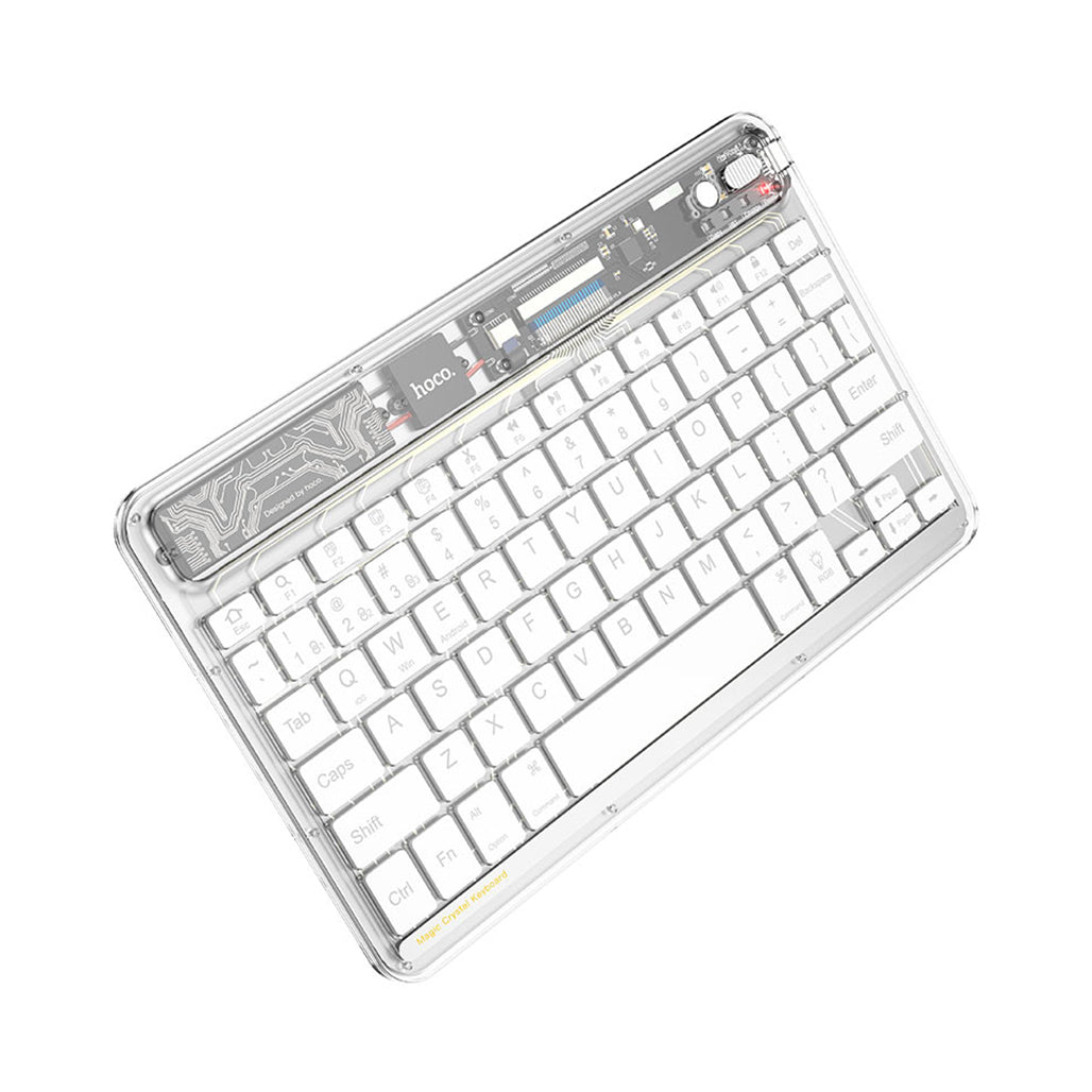 A Photo Of Hoco S55 Transparent Discovery Edition Wireless Keyboard - Space White, BT v5.0, 78 Keys, 500mAh Battery, Colorful Backlight