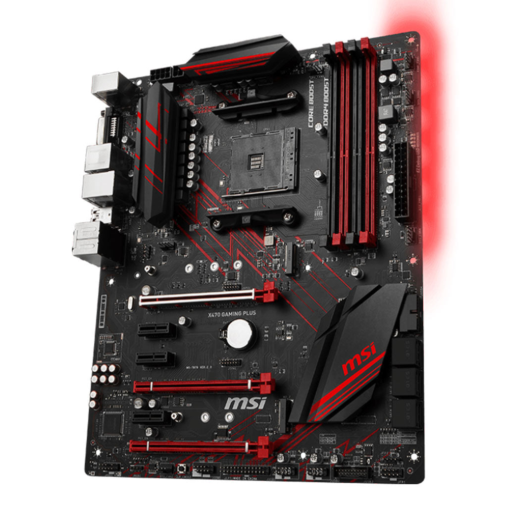 A Photo Of MSI X470 Gaming Plus ATX Motherboard 911-7B79-011 | AMD AM4 Socket, Dual Channel DDR4, PCIe Gen3, and RAID Support