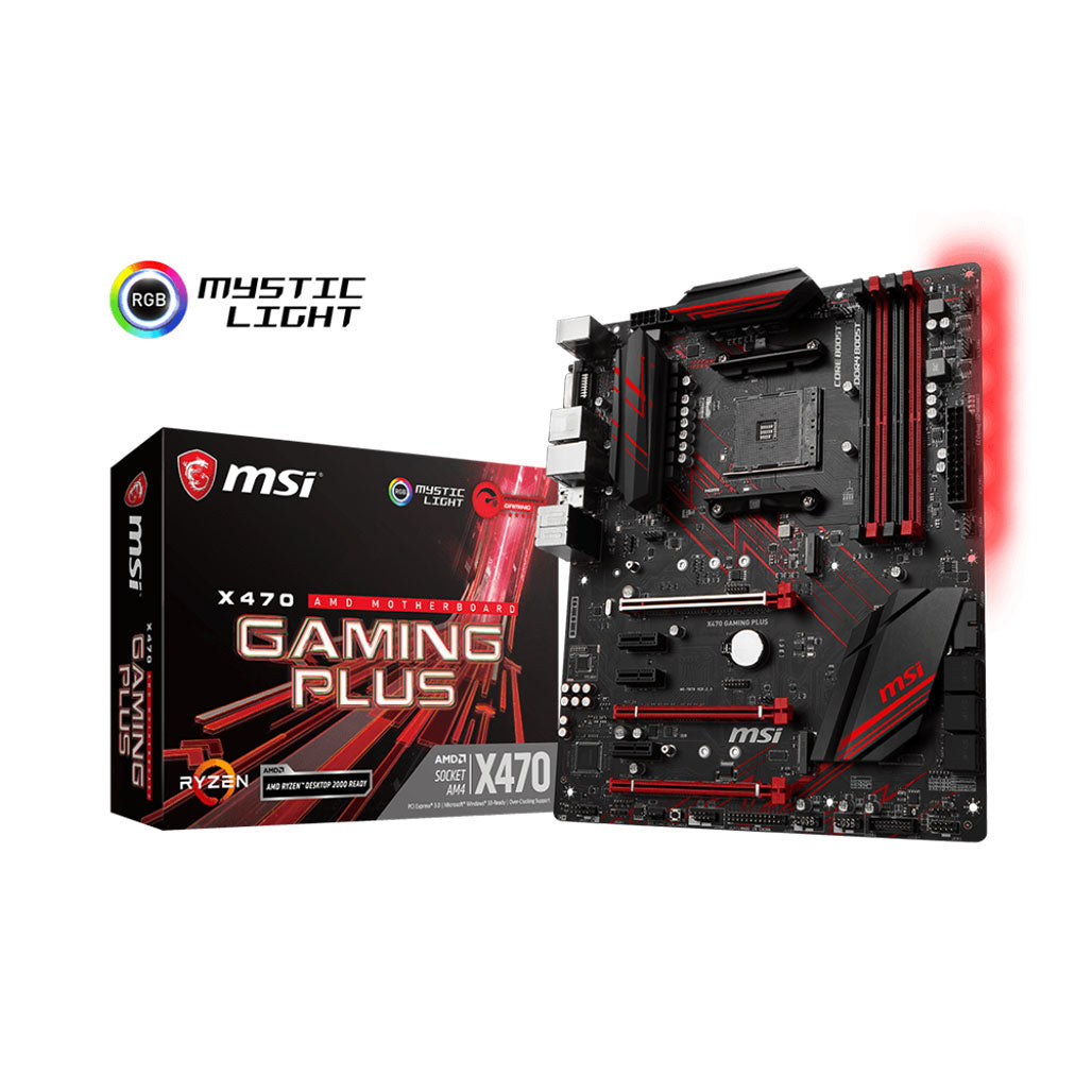 A Photo Of MSI X470 Gaming Plus ATX Motherboard 911-7B79-011 | AMD AM4 Socket, Dual Channel DDR4, PCIe Gen3, and RAID Support