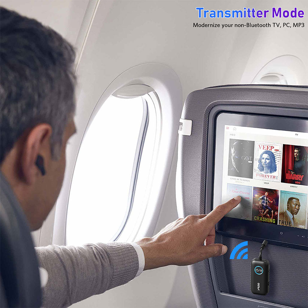 A Photo Of YMOO B06T2 Bluetooth 5.3 Audio Adapter | Wireless Transmitter & Receiver with AptX Low Latency HD | Dual Pairing for TV, PC, Car Speakers