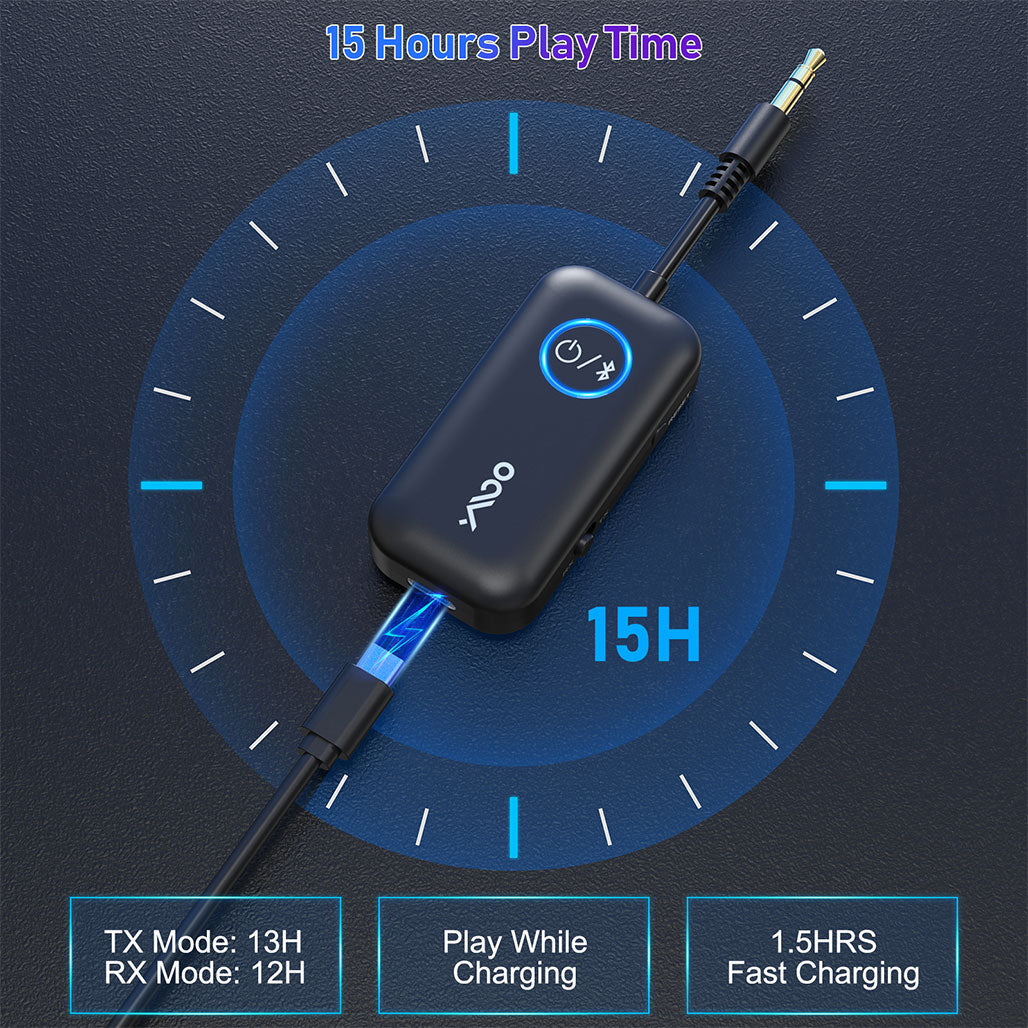 A Photo Of YMOO B06T2 Bluetooth 5.3 Audio Adapter | Wireless Transmitter & Receiver with AptX Low Latency HD | Dual Pairing for TV, PC, Car Speakers