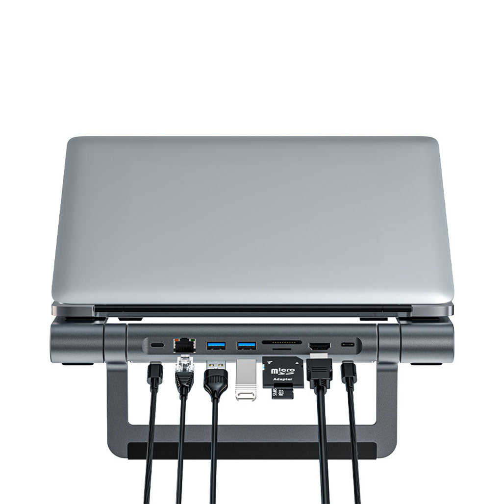 A Photo Of ACEFAST E5 Plus Multifunctional Laptop Stand with Hub - Adjustable Angle, USB 3.0, 4K Media Port, PD, LAN, SD/TF