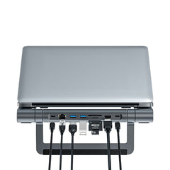 A Photo Of ACEFAST E5 Plus Multifunctional Laptop Stand with Hub - Adjustable Angle, USB 3.0, 4K Media Port, PD, LAN, SD/TF