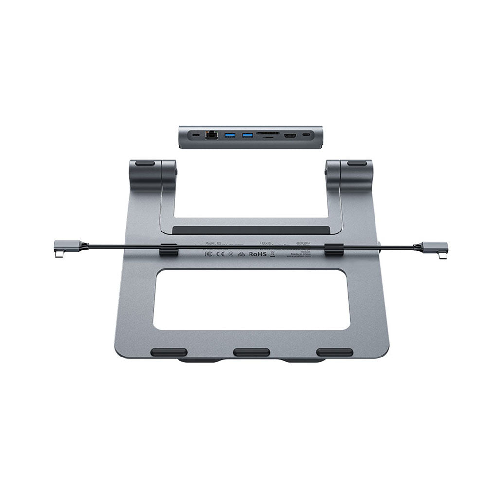 A Photo Of ACEFAST E5 Plus Multifunctional Laptop Stand with Hub - Adjustable Angle, USB 3.0, 4K Media Port, PD, LAN, SD/TF