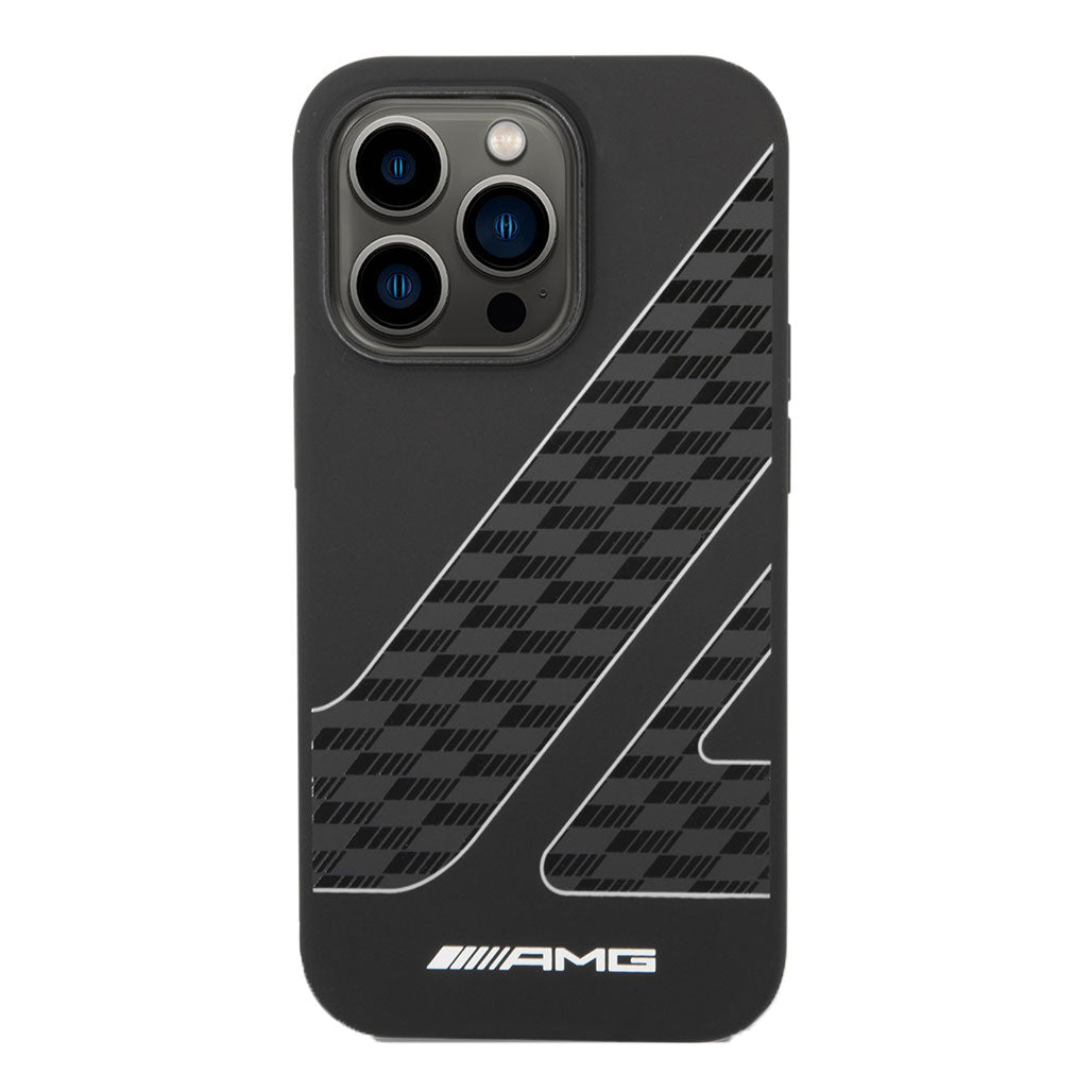 A Photo Of AMG Liquid Silicone Case With Checkered Flag Pattern For iPhone 14 Pro Max
