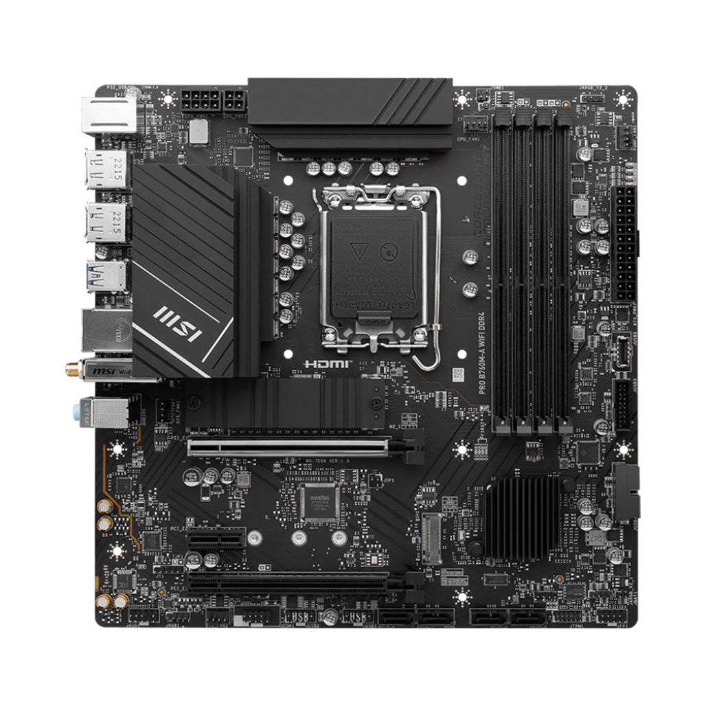 A Photo Of MSI Pro B760M-A WiFi DDR4 Motherboard - 911-7D99-003 | Compact ATX Board with PCIe 4.0, DDR4 Support, and Wi-Fi 6E