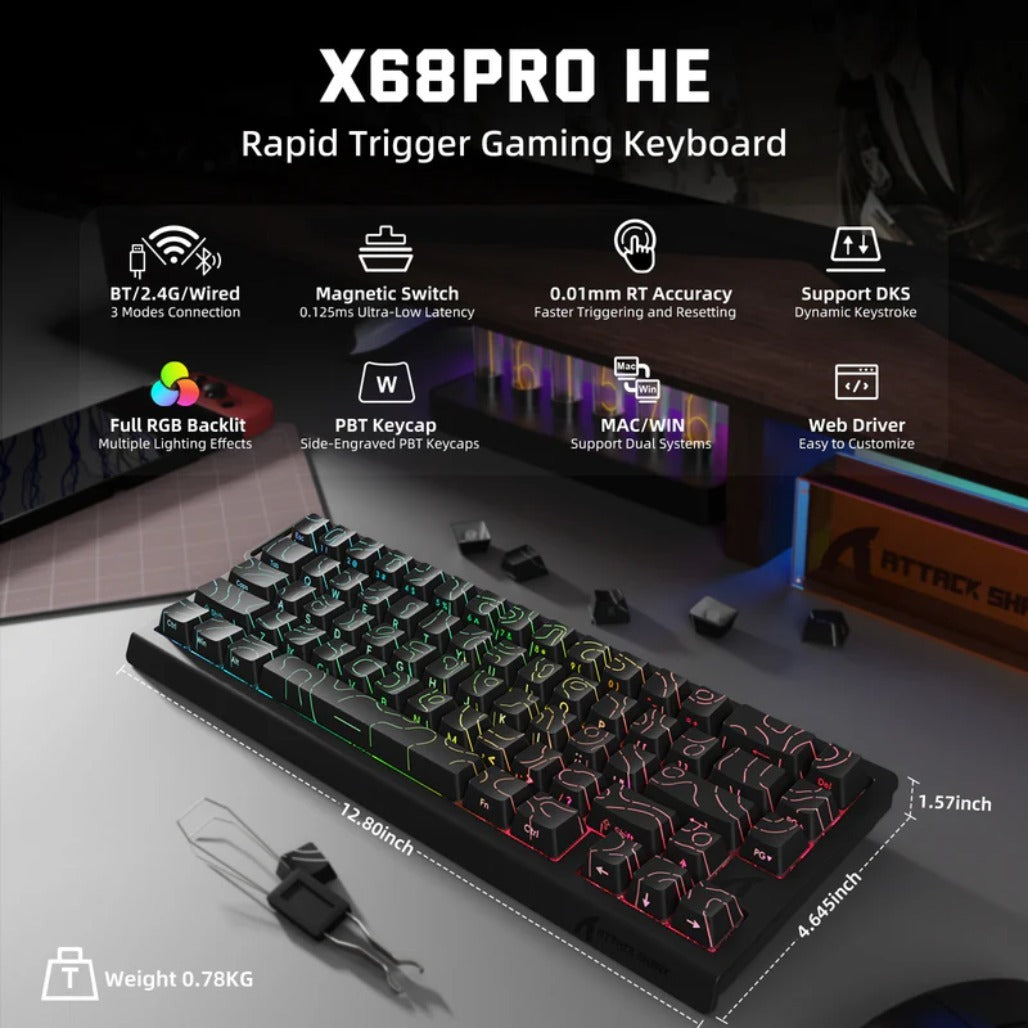 A Photo Of Attack Shark X68 Pro HE - Wireless Mechanical Gaming Keyboard