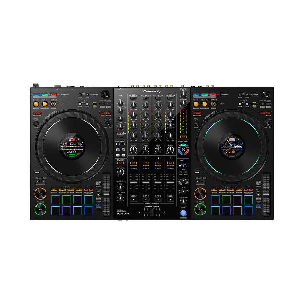 A Photo Of Pioneer DDJ-FLX10 - 4-Channel DJ Performance Controller for Advanced Mixing and Light Synchronization