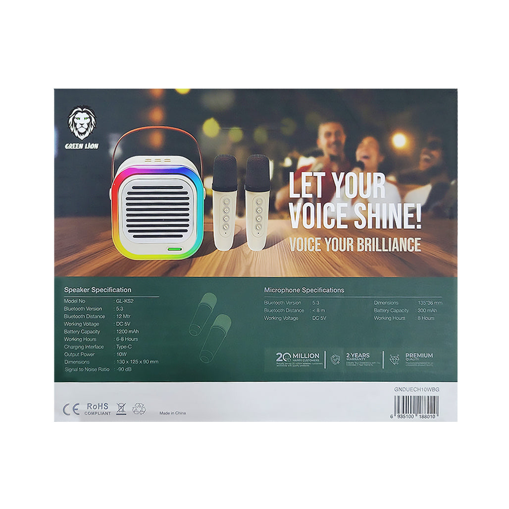 A Photo Of Green Lion Duet Echo Karaoke Speaker - Bluetooth 5.3, 10W Output | GNDUECH10WBG
