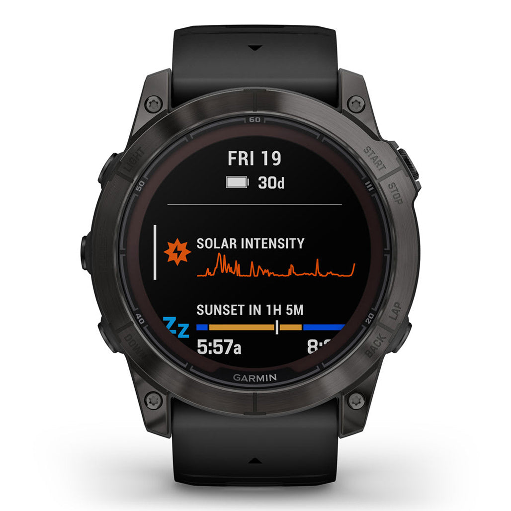 A Photo Of Garmin Fēnix® 7X Pro Sapphire Solar Edition - Titanium with Fog Gray/Ember Orange Band