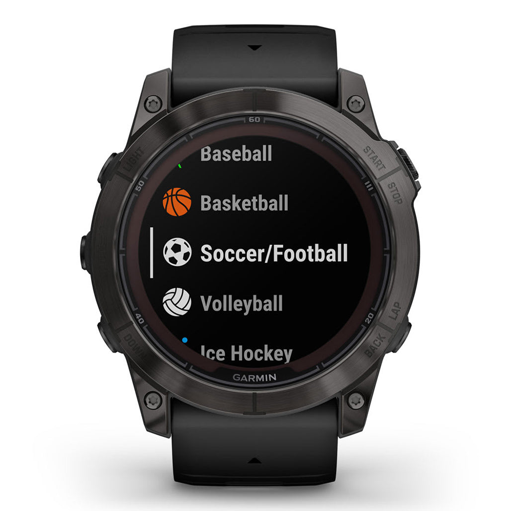 A Photo Of Garmin Fēnix® 7X Pro Sapphire Solar Edition - Titanium with Fog Gray/Ember Orange Band