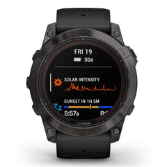 A Photo Of Garmin Fēnix® 7X Pro Sapphire Solar Edition - Titanium with Fog Gray/Ember Orange Band