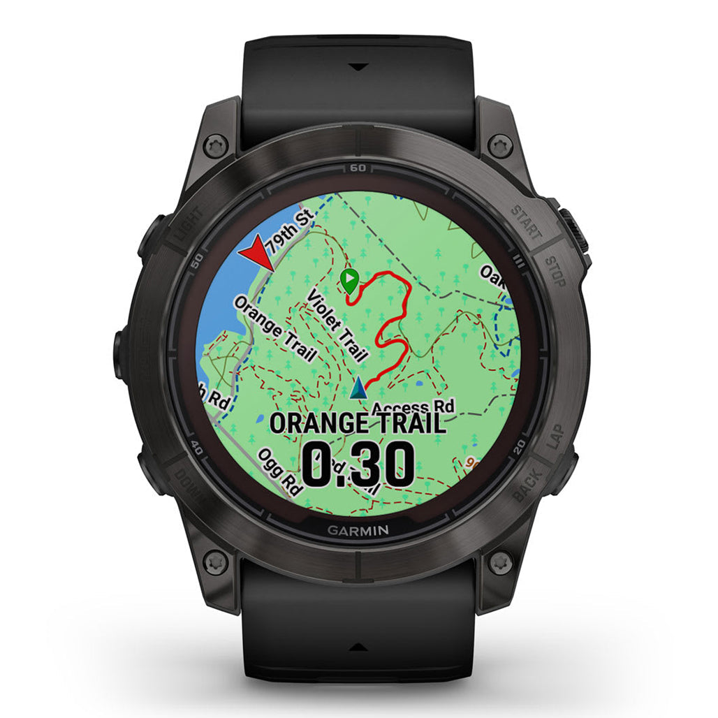A Photo Of Garmin Fēnix® 7X Pro Sapphire Solar Edition - Titanium with Fog Gray/Ember Orange Band