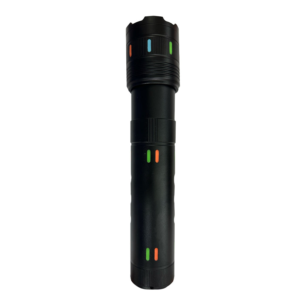 A Photo Of Super Bright LED Flashlight with Slide Zoom, USB Rechargeable, Type-C Charging, 4 Light Modes, and Power Display