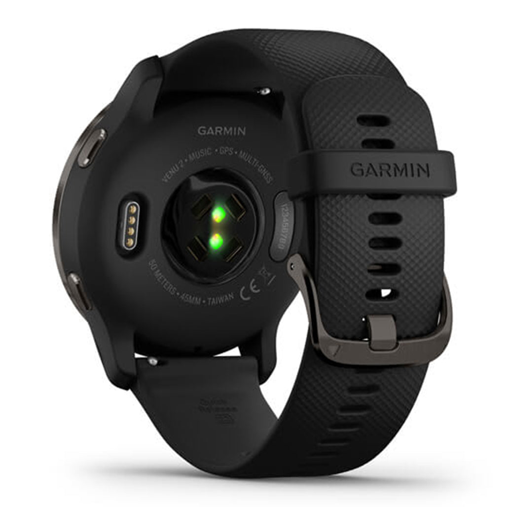 A Photo Of Garmin Venu 2 - Slate stainless steel bezel with black case and silicone band | 010-02430-11